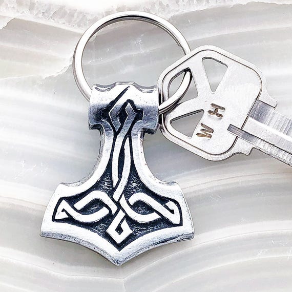 Thor's Hammer Keychain Double Sided Mjolnir Key Ring Etsy