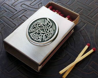 Pocket Raven MatchBox Cover in Stainless Steel- Celtic Raven- Treasure Box - BPAL Imp holder - Stash Box - Celtic Knot - Celtic Crow-Vikings