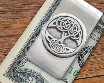 Tree of Life Money Clip - in Stainless Steel and Pewter - ID holder, card clip, minimalist wallet, Celtic Tree of Life, Irish