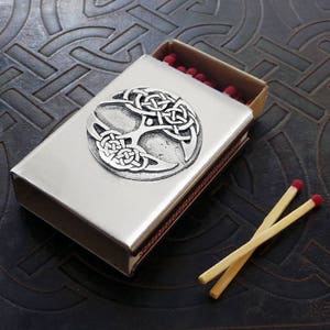 Pocket Tree of Life Stash Box - MatchBox Cover - Stainless Steel Treasure Box