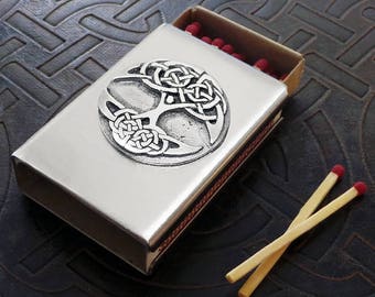 Pocket Tree of Life Stash Box - MatchBox Cover - Stainless Steel Treasure Box