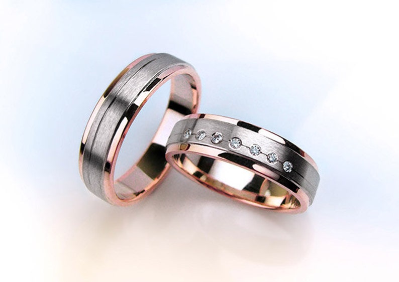 Wedding Bands Women Wedding Band Mens Brushed Finish Two Etsy