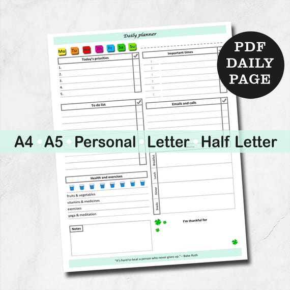 personal daily inserts to do list planner daily planner sheets personal daily planner agenda refill agenda inserts day on a page personal daily planner