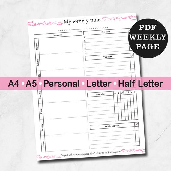printable weekly planner weekly to do list week at a glance planner weekly weekly task list digital week planner one page 2019 2020 printable week at a glance