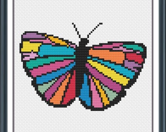 PDF Rainbow Butterfly Cross Stitch Downloadable Digital Pattern