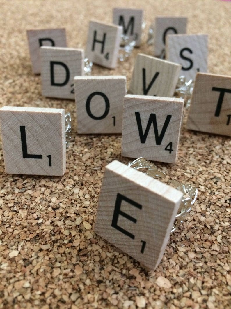 Pick Your Letter Wood Tile Filigree Adjustable Ring