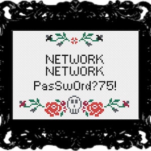 PDF Customizable WiFi Network and Password Floral Skull Cross Stitch Downloadable Digital Pattern