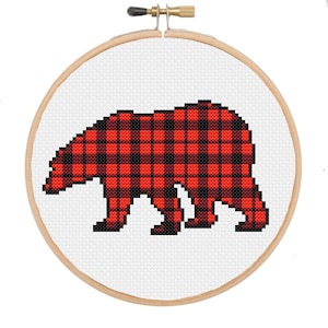 PDF Buffalo Check Bear Lumberjack Baby Room Nursery Cross Stitch Downloadable Digital Pattern