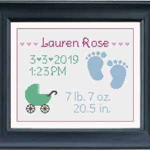 PDF Customizable Birth Announcement Cross Stitch Downloadable Digital Pattern