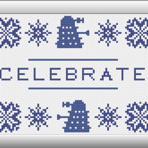 PDF Doctor Who Dalek Celebrate Cross Stitch Downloadable Digital Pattern
