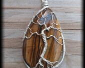 Tree of Life Tiger Eye Sterling Silver Pendant Hand Wrapped Wire