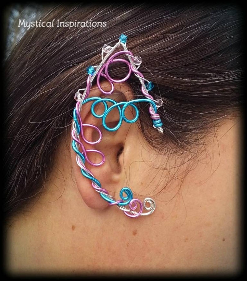 Wire Wrapped Elf ears fairy ears aqua pink unique Etsy