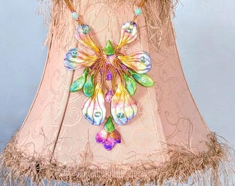Handcrafted Polymer Clay Luna Moth Statement Necklace, Pastel Fairy Core Jewelry