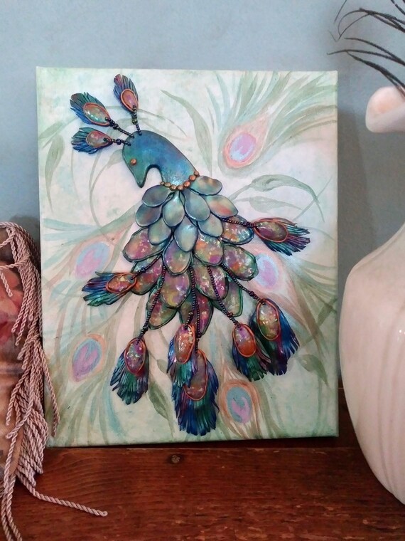 3d Wall Art Peacock Mixed Media Textured Image 0