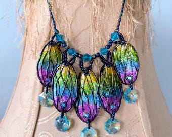 Polymer Clay Butterfly Wing Necklace: Iridescent Faerie Jewelry