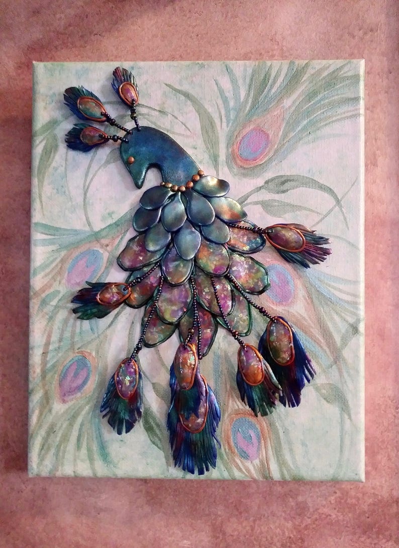 Polymer Clay Peacock Wall Decor Wall Art Peacock Mixed Media Etsy
