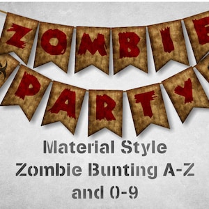 Zombie Party Bunting A to Z and 0-9 with Bio-hazard sign - Instant Download