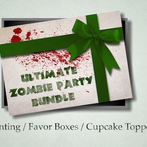 May include: A green ribbon tied in a bow on a white background with red splatters. The text 