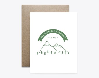 Mountains Valentine's Day Card, Hand-Drawn Recycled Card