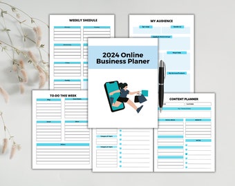 2024 Online Business Planner BUNDLE, Digital Business Planner, Editable Business Tracker Kit, Business Organizer, Social Media Business Plan