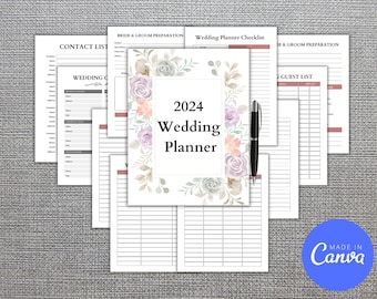 Hochzeitsplaner 2024, druckbare Hochzeitsplanerseiten, Hochzeitsplaner Bundle, bearbeitbarer Hochzeitsplaner Buch PDF, Instant Download.