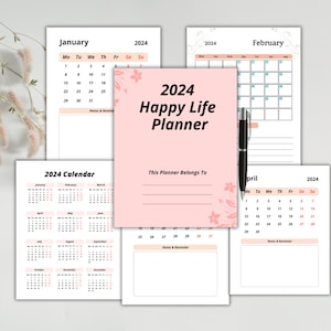 Happy Life Planner Template Ultimate Collection, Printable Planner Set, Daily Weekly Monthly 2024 Bundle, Editable Personal Life Planner.