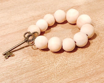 wooden bead keychain bracelet