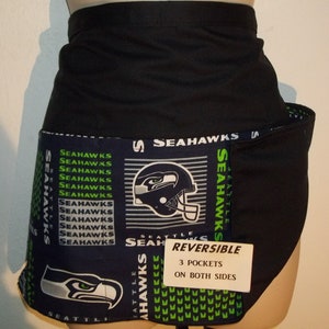 Handmade REVERSIBLE server waitress waist apron NFL Seattle SEAHAWKS squares  with three pockets on both sides 3521 R
