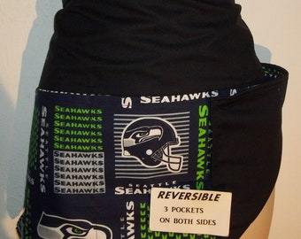 Handmade REVERSIBLE server waitress waist apron NFL Seattle SEAHAWKS squares  with three pockets on both sides 3521 R