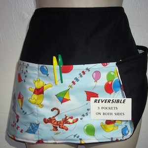 WINNIE the POOH Reversible server waitress waist waiter apron with 3 pockets on each side 6223 R free embroidery