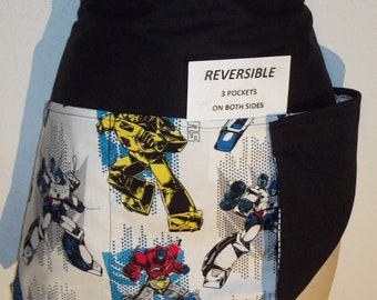 Handmade TRANSFORMERS reversible server waitress waist apron with three pockets on both sides 6662 R