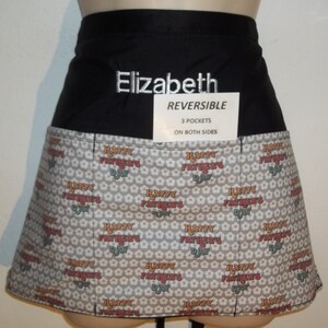 HAPPY FATHERS Day , Handmade Reversible server waitress waiter half apron with three pockets on both sides 6062 R image 4