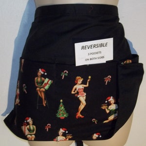 Christmas Darling PIN UPS server waitress waist apron Reversible 3 pockets on each side 1185 R