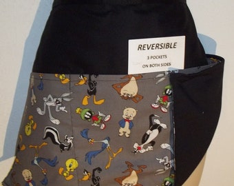 Handmade CARTOON CARACTERS reversible server waitress waist apron with three pockets on both sides 6806 R