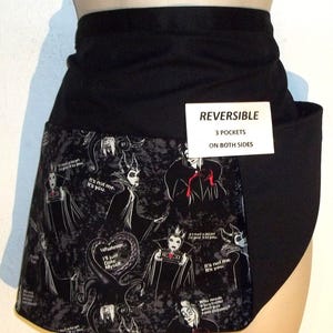 Villains' w Words Handmade reversible server waitress waist apron with three pockets on both sides 6463 R