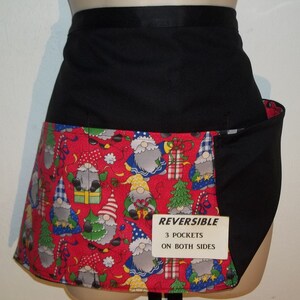 Santa Gnomes Christmas Reversible waitress/server aprons three pockets on both sides 1170 R