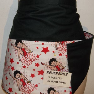 Betty w STARS   Handmade Reversible server waitress waist apron  with three pockets both sides 6624 R