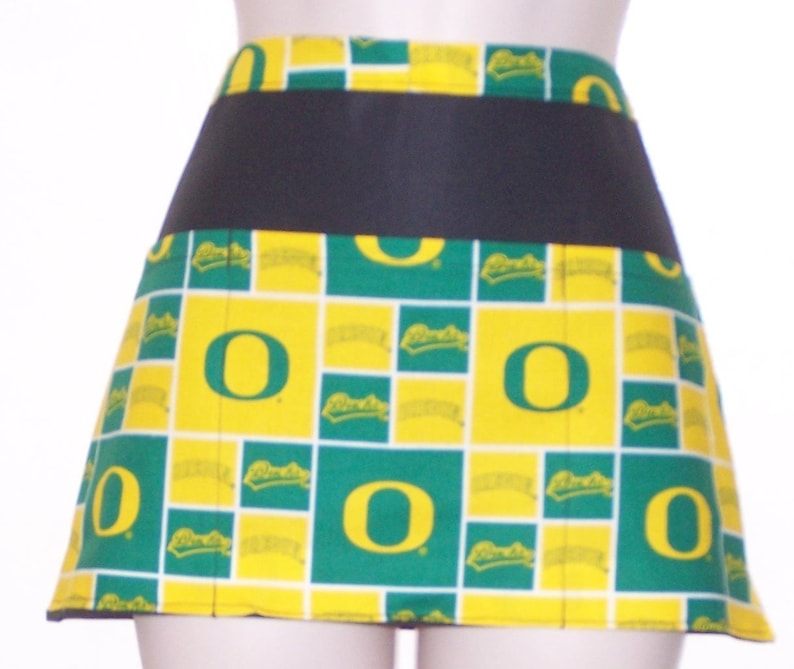 Handmade server waitress waist apron on black Oregon Ducks with three pockets 5130 image 1