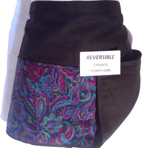 Paisley Print Handmade Reversible server waitress waist apron with three pockets on both sides 6381 R