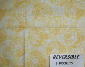 Handmade Reversible YELLOW CIRCLE PRINT server waitress half apron with three pockets on both sides 6694 R