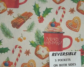 Christmas REVERSIBLE COOKIES waitress/server aprons 3 pockets on both sides 1140 R