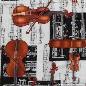 Handmade REVERSIBLE server waitress half apron Musical VIOLINS with three pockets on both sides 6298  R