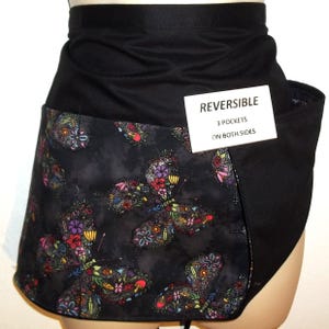 Colorful Butterflies Handmade REVERSIBLE server waitress waist apron with three pockets on both sides 6374 R