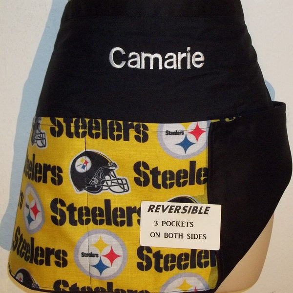 NFL Handmade REVERSIBLE server waitress waist apron Pittsburgh Steelers with three pockets on both sides 3080 R