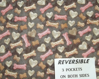 Handmade DOG BONES Reversible server waitress half apron with three pockets both sides 6678 R