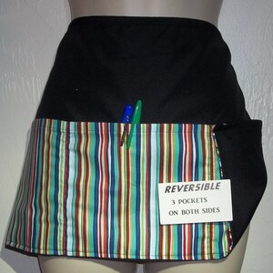 Multicolor Stripes Handmade server waitress waist apron Reversible three pockets on each side 6788 R
