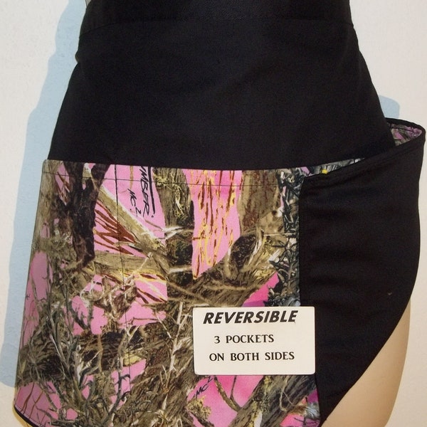 True Timber pink Camo Reversible Handmade server waitress waist apron with three pockets both sides 6577 R
