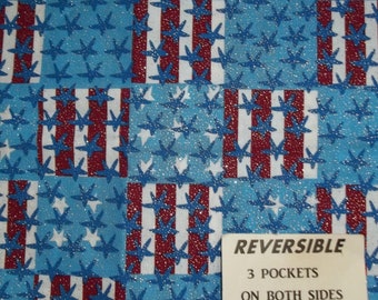 PATRIOTIC SQUARES Handmade Reversible Server waitress waiter half apron with three pockets on both side 6764 R