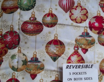 Christmas ORNAMENTS REVERSIBLE server waitress waist apron three pockets on both sides 1015 R