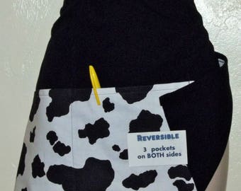 Cow print Reversible server waitress waist apron with three pockets each side 6507 R
